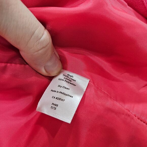 Talbots Womens 100% Linen Blazer Jacket Pink 3/4 Sleeves Open Front Barbiecore - Picture 4 of 13